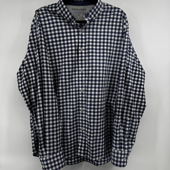 Twillory Other - Twillory Untuckable Mens XL Gingham Button Down‎ Shirt Navy White Speckled Nep